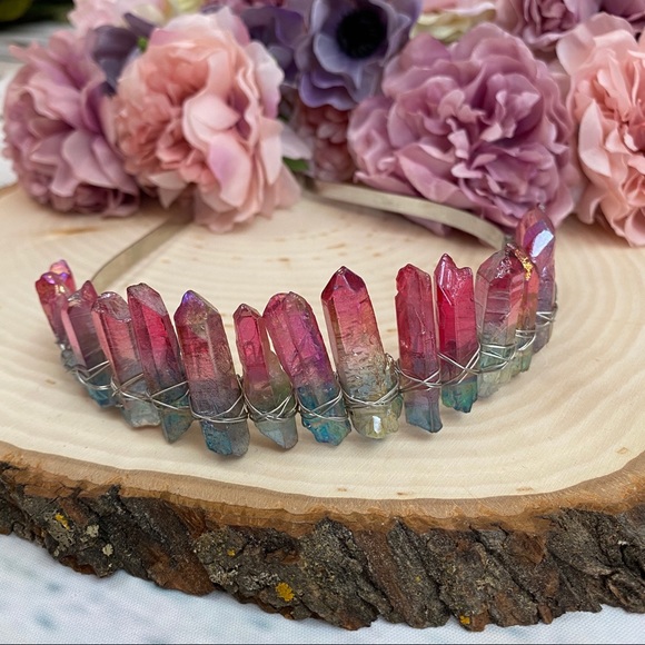 Raw Quartz Rainbow Crystal Headband Hair Jewelry - Picture 3 of 13